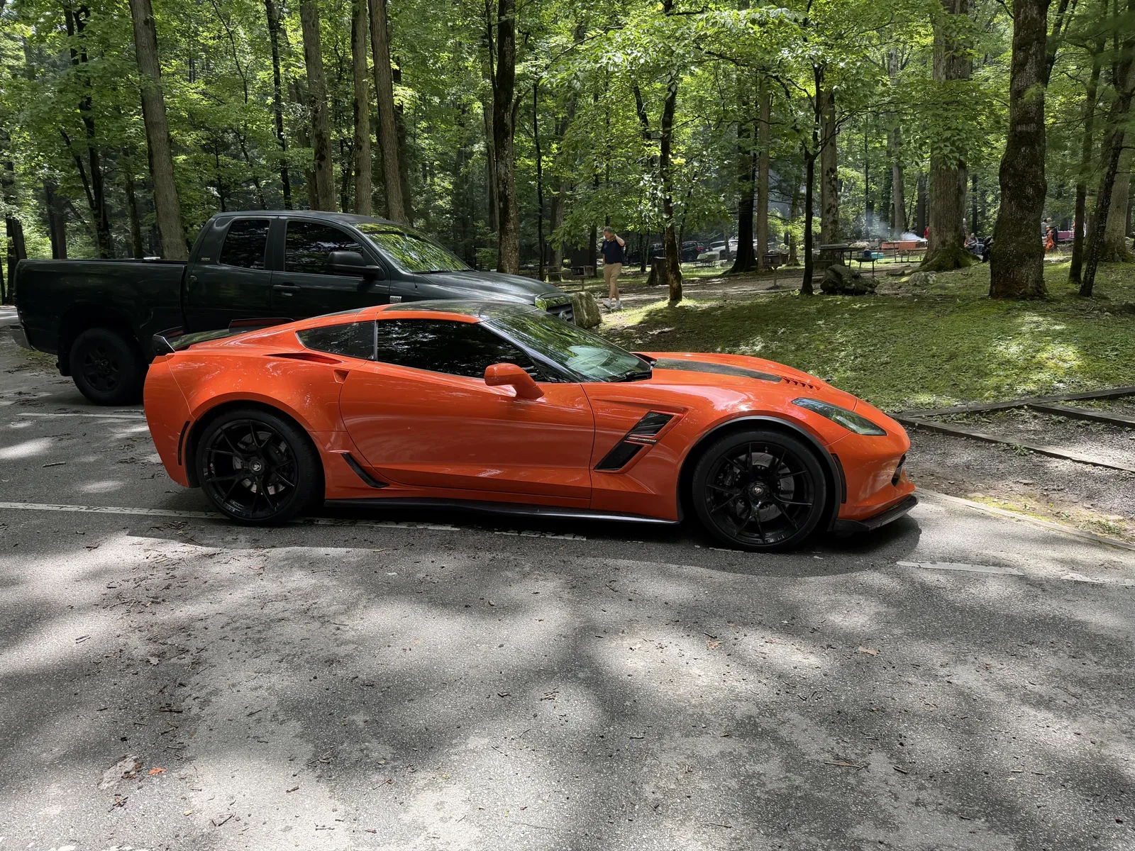 Orange Corvette Grand Sport with black wheels after detailing by Great Smokey Detailing